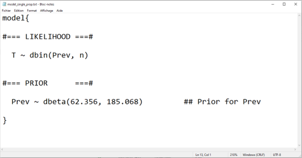 Text file with the model for estimating a single proportion.