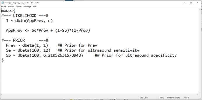 Model used to estimate true prevalence